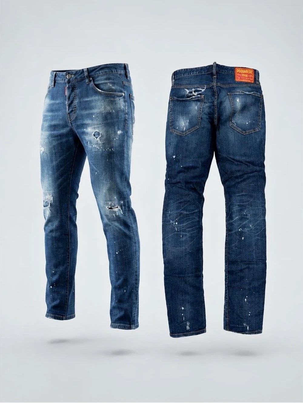 DSQUARED2 Distressed Paint Splatter Jeans Blue Skinny Jeans